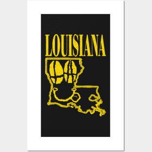 Louisiana Grunge Smiling Face Black Background Posters and Art